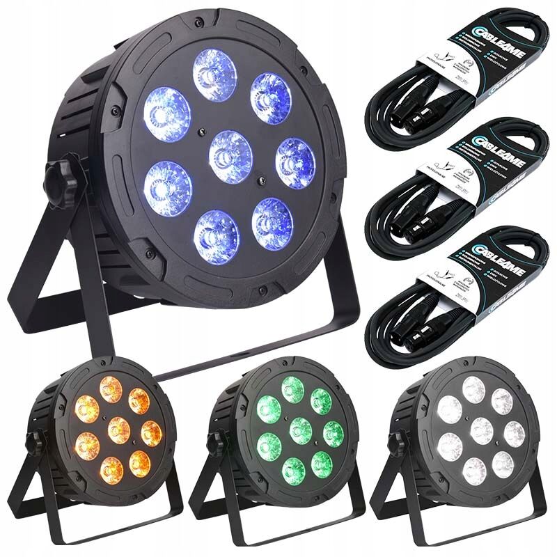 LIGHT4ME QUAD PAR 8x10W MKII RGBW LED slim płaski 4 szt. + przewód DMX 3 szt.