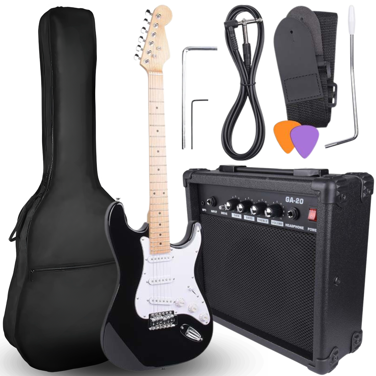 NN EG SET BK zestaw gitarowy gitara elektryczna stratocaster