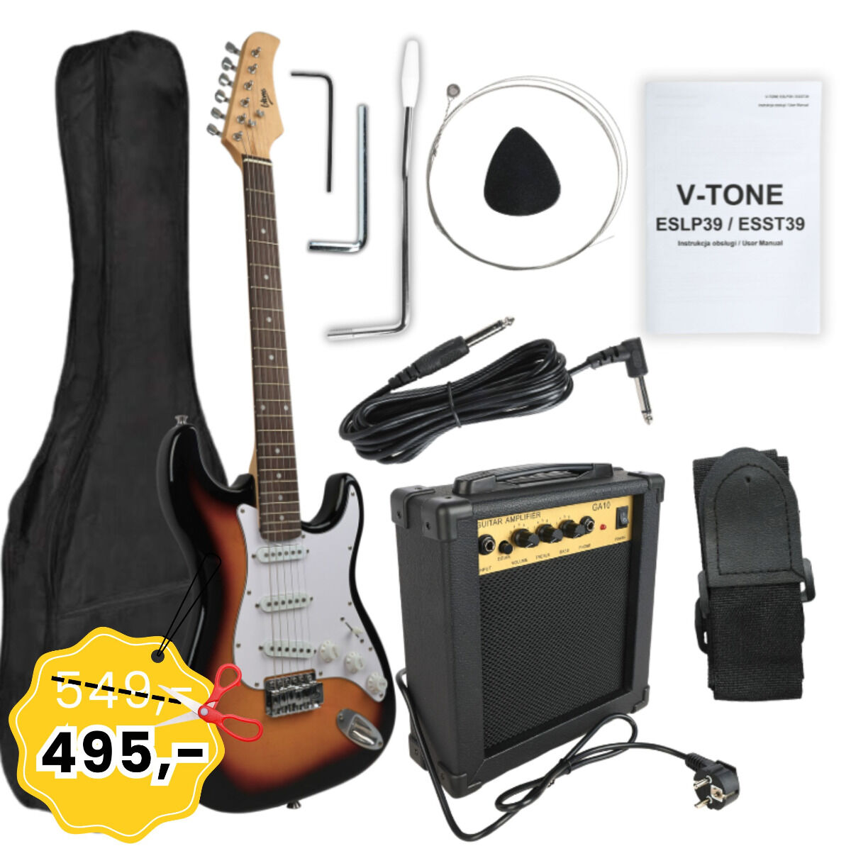 V-TONE ESST39 SB gitara elektryczna 4/4 stratocaster 39