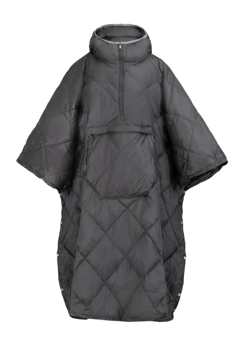 DH Garden Poncho Black 145x115 cm kurtka płaszcz peleryna z kapturem duża kieszeń na zamek czarna