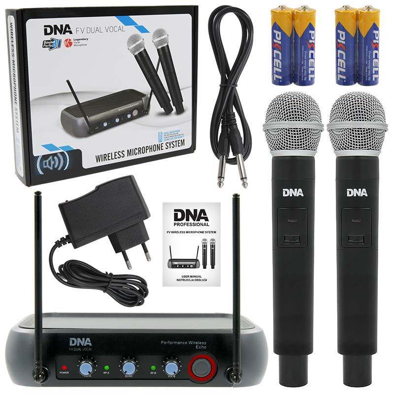 DNA FV DUAL VOCAL vocal wireless microphone 2x transmitter handheld receiver sound system VHF 174-216 MHz