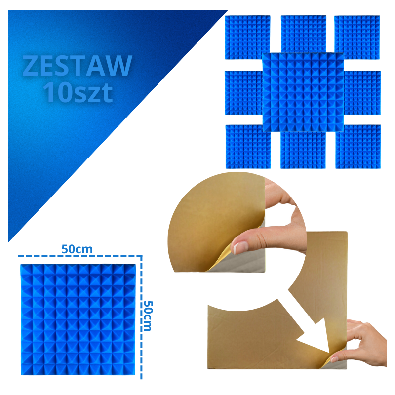 DNA AM2 BL panel akustyczny zestaw 10 szt. niebieski samoprzylepna pianka mata wygłuszająca redukcja echa pogłosu