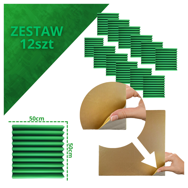 DNA AM4 GN panel akustyczny zestaw 12 szt. zielony samoprzylepna pianka mata wygłuszająca redukcja echa pogłosu
