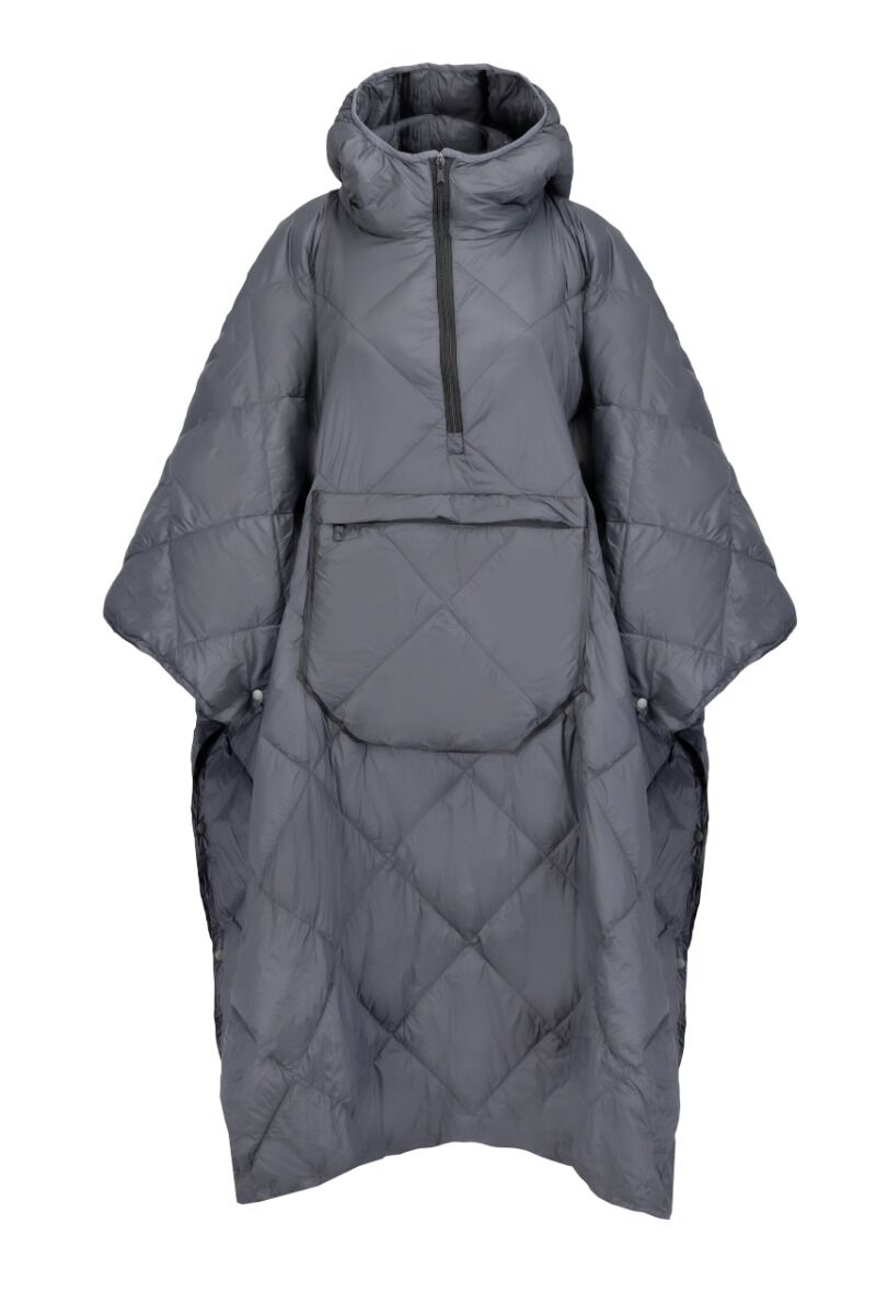 DH Garden Poncho Grey 145x115 cm kurtka płaszcz peleryna z kapturem duża kieszeń na zamek szara