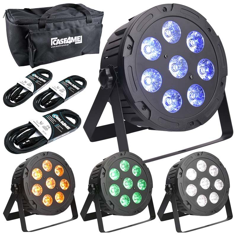 LIGHT4ME QUAD PAR 8x10W MKII RGBW LED slim płaski 4 szt. + przewód DMX 3 szt. + pokrowiec