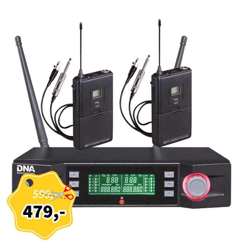 DNA VM - DUAL INSTRUMENTAL SET instrumentalny mikrofon bezprzewodowy 2x nadajnik bodypack odbiornik podwójny zestaw UHF 518-542 MHz