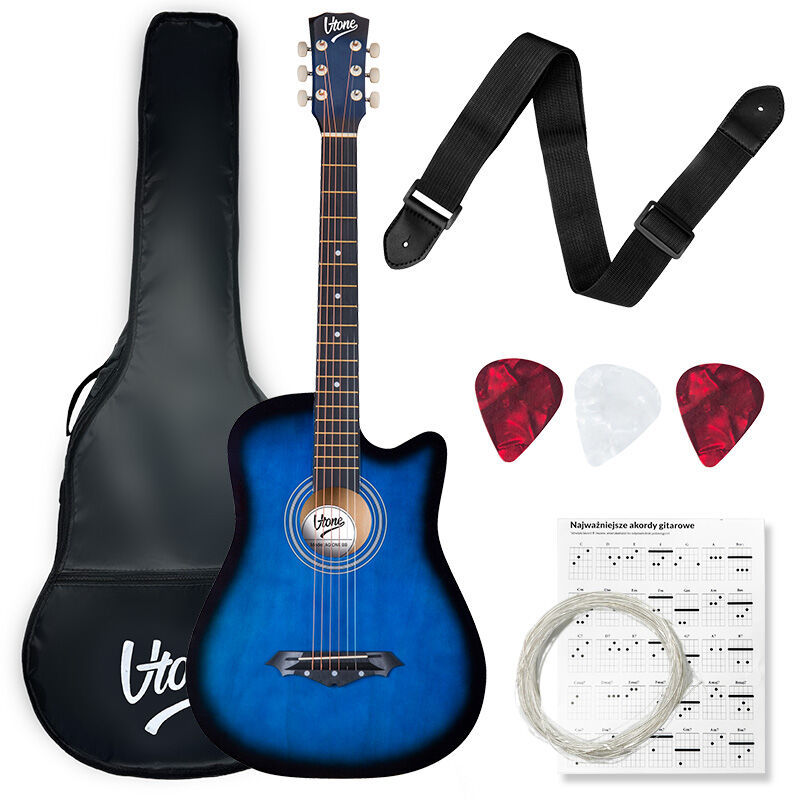 V-TONE AG ONE BB acoustic guitar 4/4 blueburst to learn for beginners picks strap spare strings cover chords set